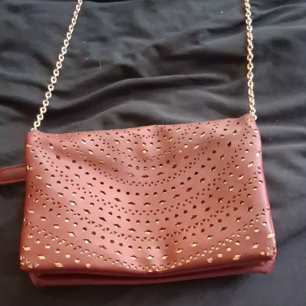 Elegant Wine colored Faux Leather Chain Strap Clutch Bag